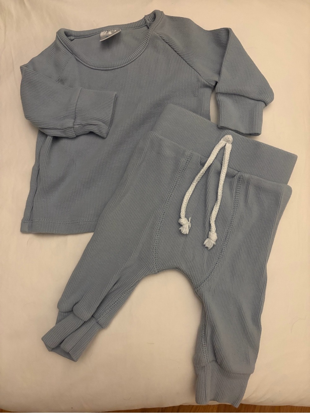 Unisex Baby Ribbed Two-Piece Set in Dusty Blue little one shop 3 months